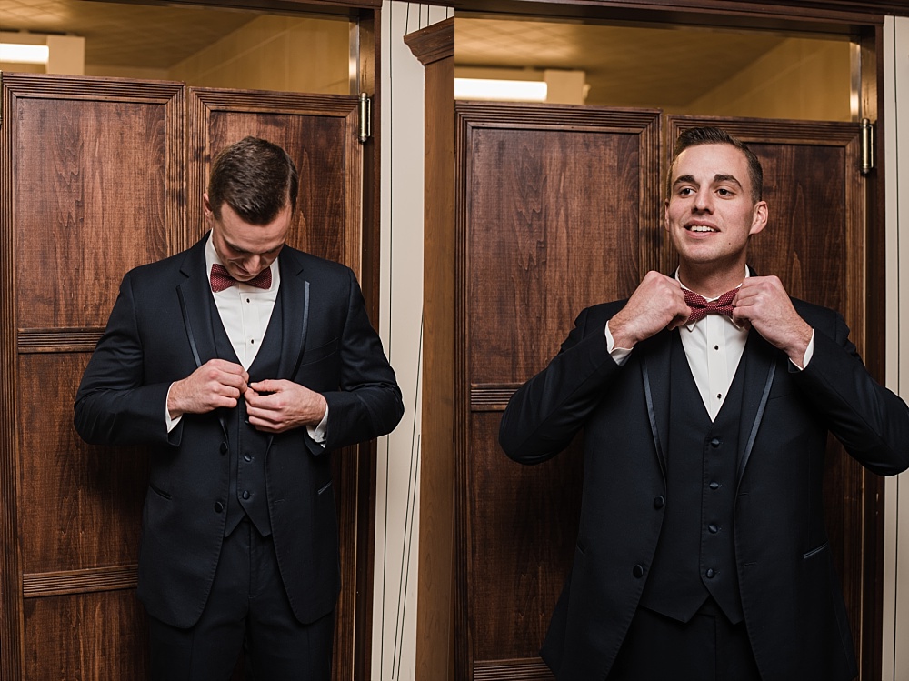 Groom getting dressed on his wedding day