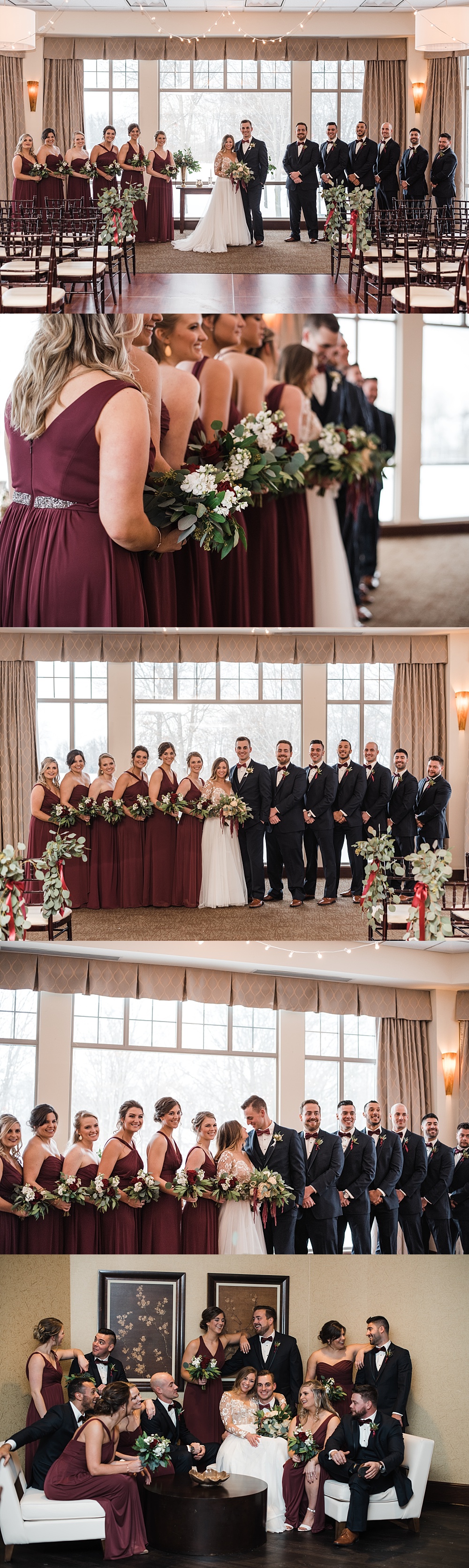 Wedding party poses in the ceremony space at Scioto Reserve Country Club