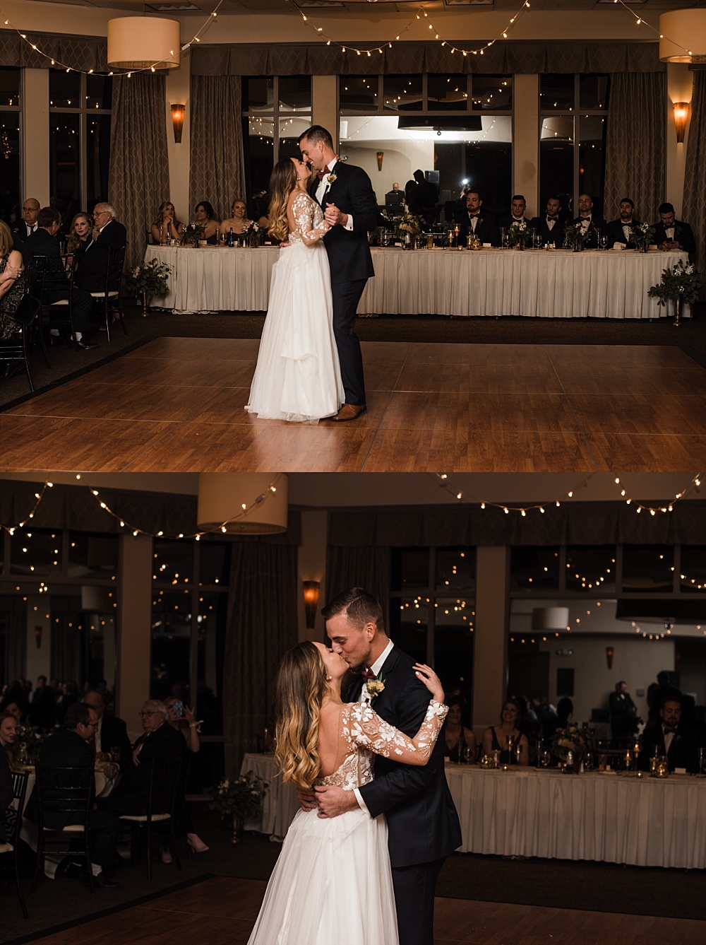Bride and groom share a first dance during their wedding reception