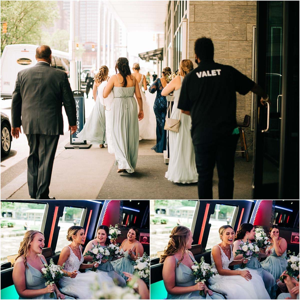 bridal party riding on party bus