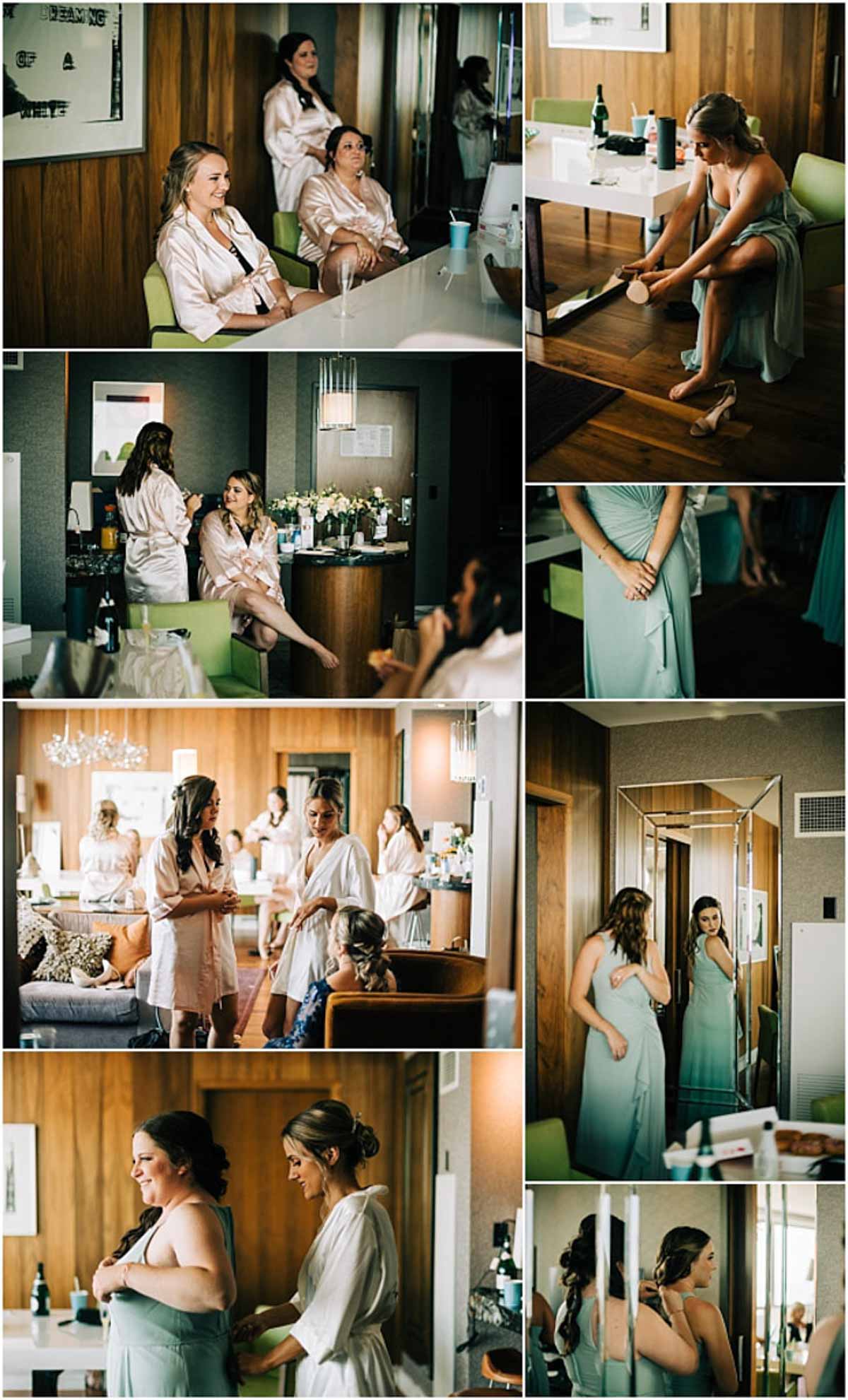 bridesmaids getting ready for wedding ceremony