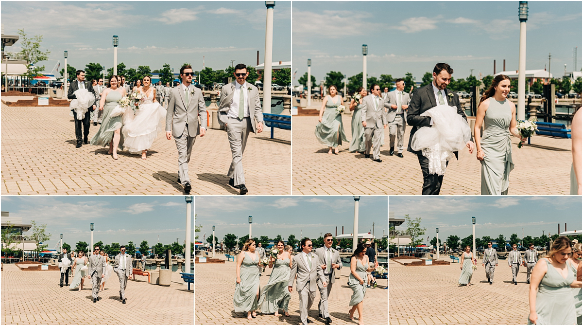 Bridal party walks across Cleveland Ohio pier