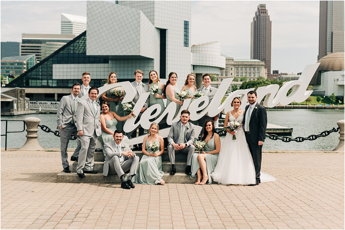 Wedding party pictures at the Cleveland sign