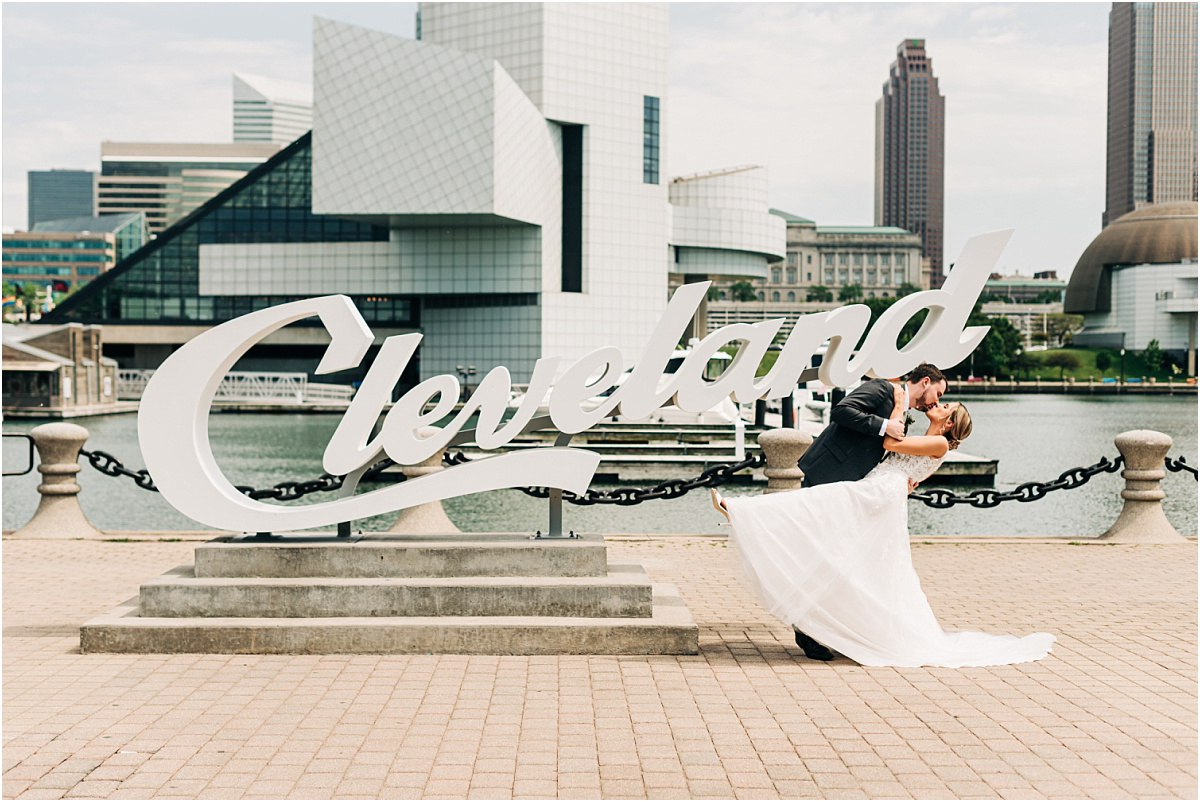 bride and groom dip in cleveland ohio