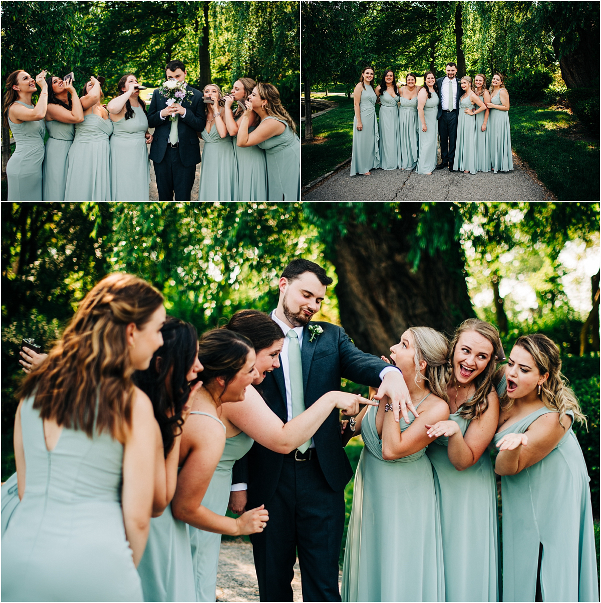 groom being silly with bridemaids