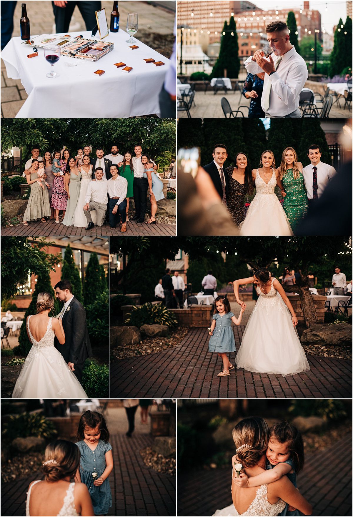 bride and groom mingle with guests at Windows on the River wedding venue