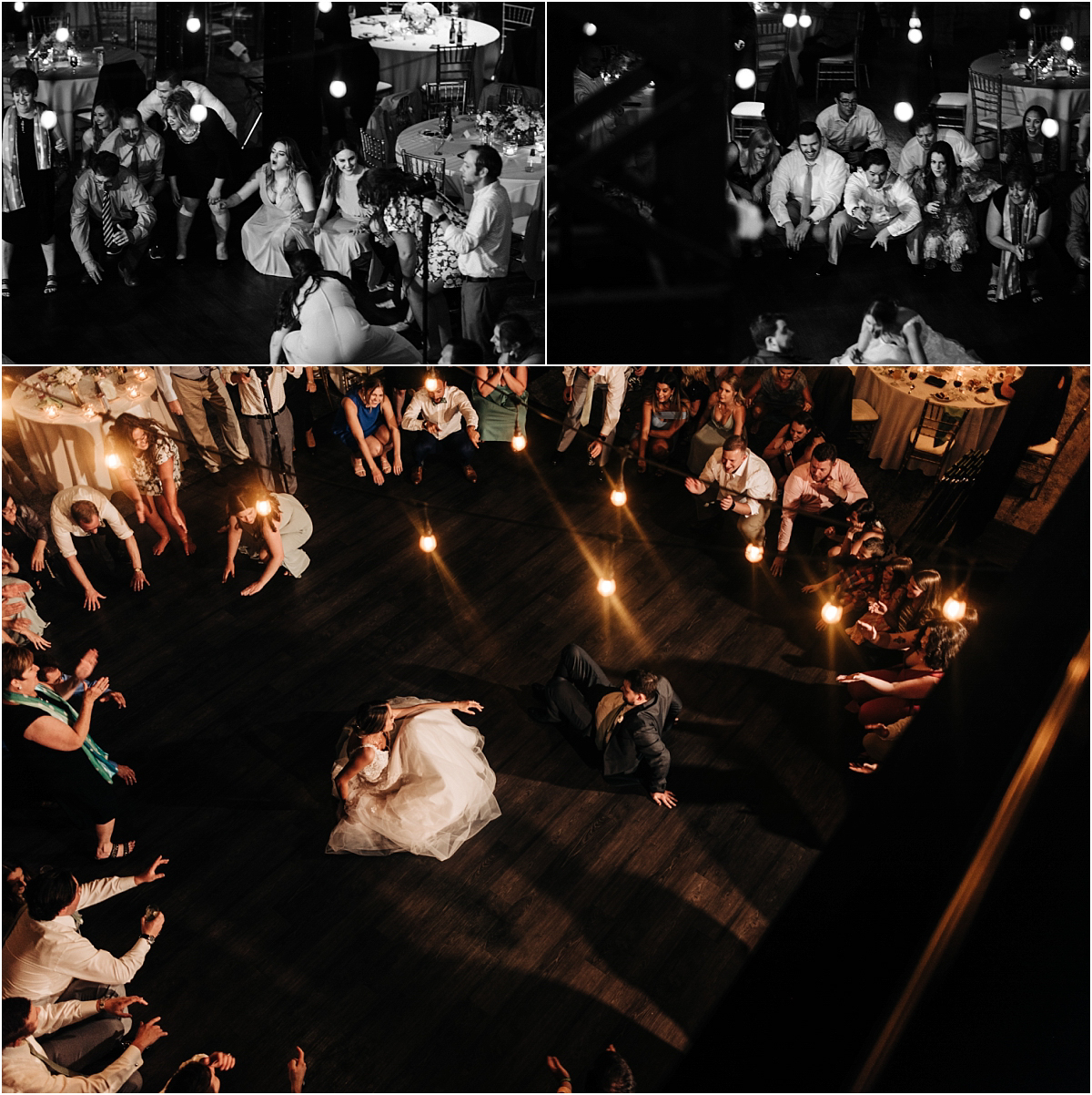 guests and bride and groom dancing on the dance floor