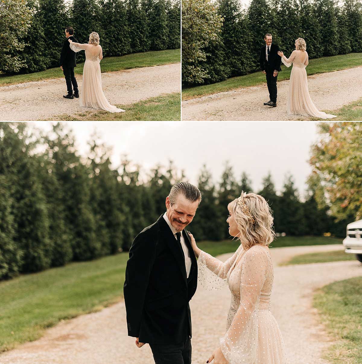 father of the bride sees his daughter for the first time on her wedding day