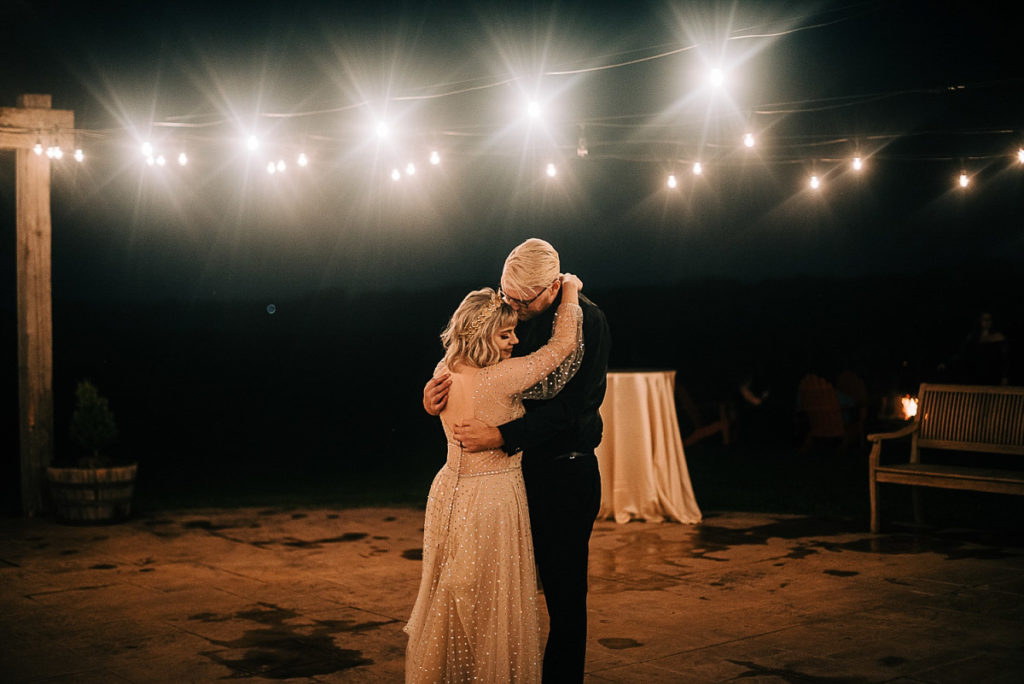 bride and groom having an intimate moment during their first dance as husband and wife
