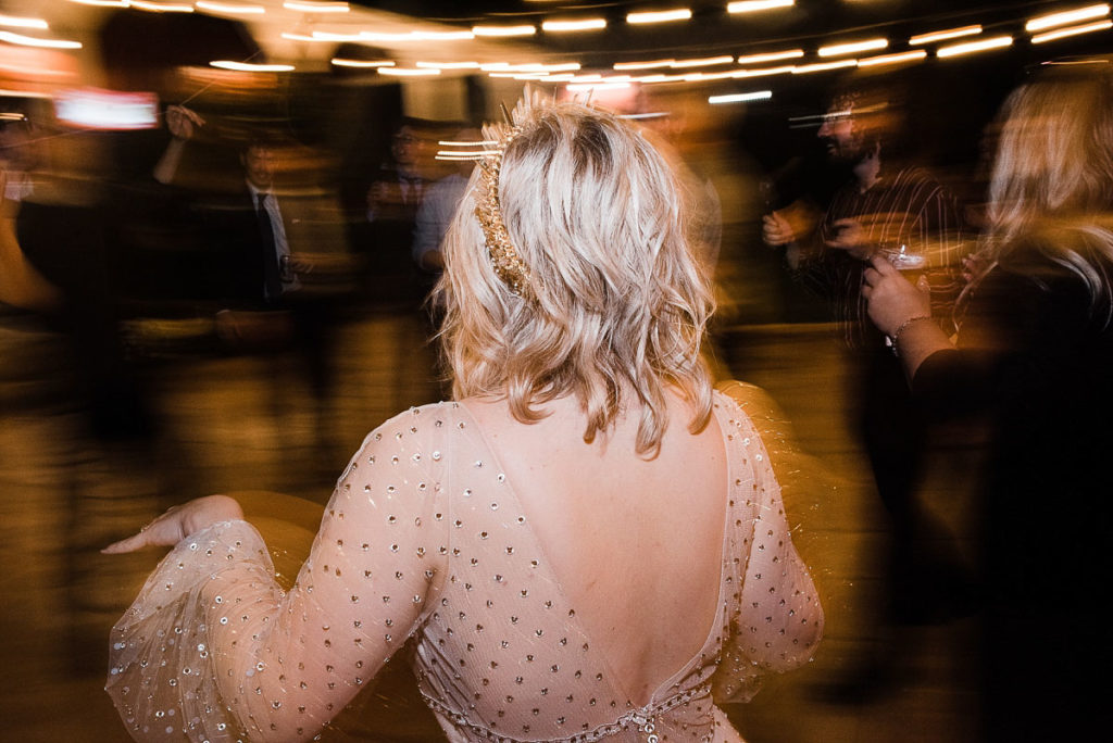 bride travels through dance floor