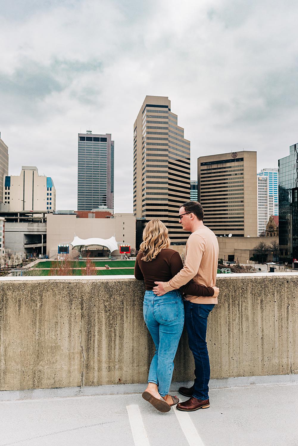 Rooftop engagement photos in downtown Columbus