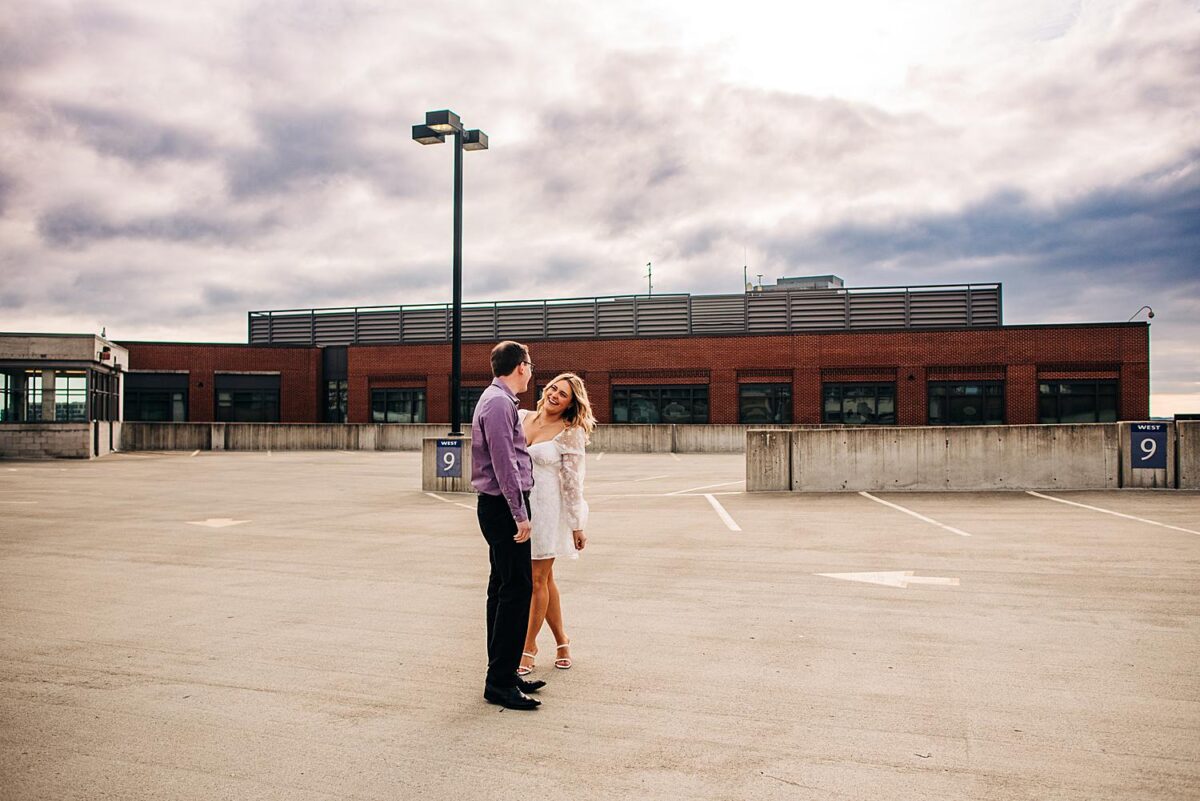Rooftop engagement photos in Downtown Columbus