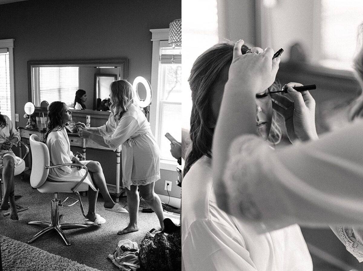 Bride gets her makeup done in the bridal suite at Flora and Field